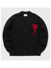 Heart Logo V Neck Wool Cardigan Black - AMI - BALAAN 2