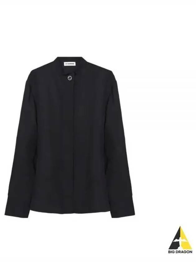 Silver Button Detail Viscose Long Sleeve Shirt Black - JIL SANDER - BALAAN 2