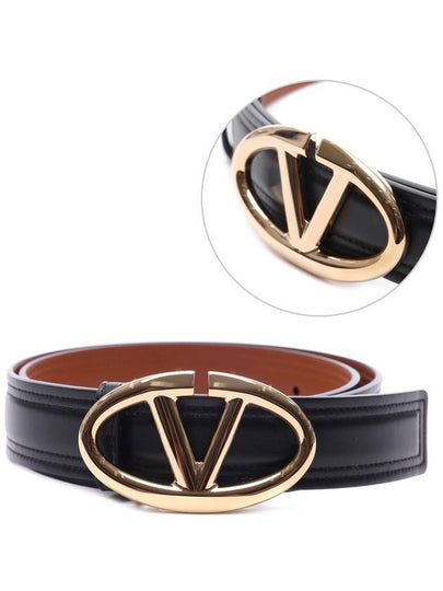 V Logo Reversible Signature Leather Belt Black - VALENTINO - BALAAN 2