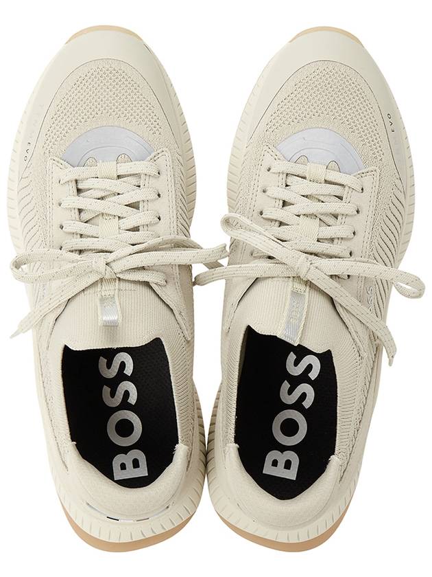 Mesh Panel Lace-Up Low Top Sneakers Beige - HUGO BOSS - BALAAN 3