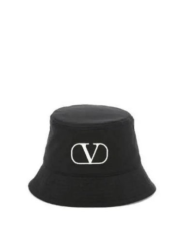 V Logo Signature Bucket Hat Black - VALENTINO - BALAAN 1