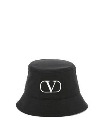 V Logo Signature Bucket Hat Black - VALENTINO - BALAAN 1