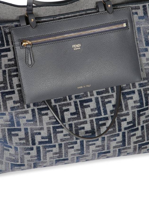 Roll FF Chenille Shopper Large Tote Bag Dark Blue - FENDI - BALAAN 6