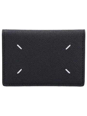 Stitched Slim Fold Card Holder Black Wallet - MAISON MARGIELA - BALAAN 1