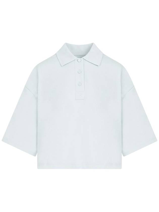 Cropped Cotton Piquet Polo Shirt Blue - BOTTEGA VENETA - BALAAN 2