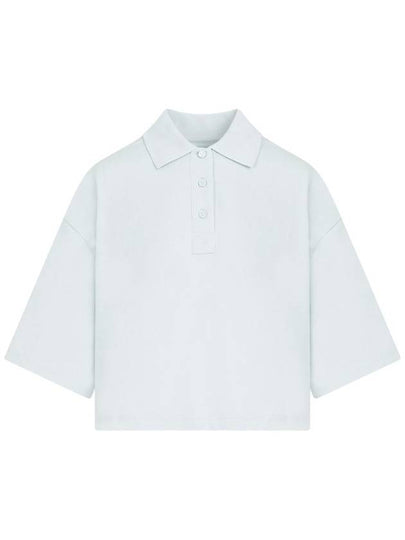 Cropped Cotton Piquet Polo Shirt Blue - BOTTEGA VENETA - BALAAN 2