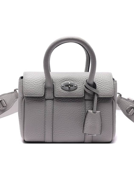 Bayswater Mini Heavy Grain Shoulder Bag Pale Grey - MULBERRY - BALAAN 2