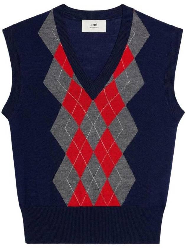 Argyle Jacquard Knit Vest Grey - AMI - BALAAN 7