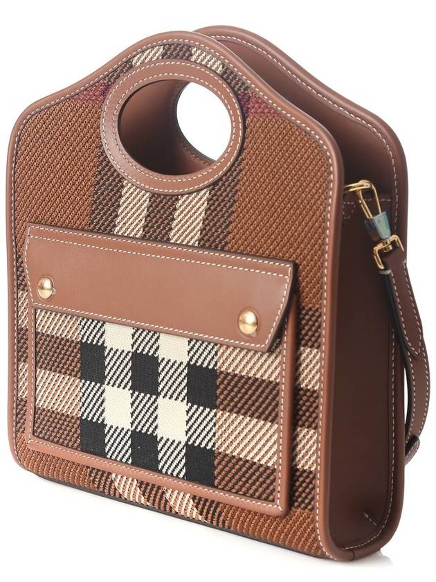 Mini Knit Check Leather Pocket Tote Bag Brown - BURBERRY - BALAAN 3