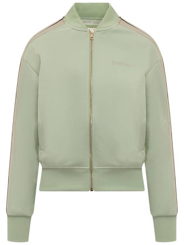 Embroidered Logo Hoodie Zip-Up Jacket Green - PALM ANGELS - BALAAN 2