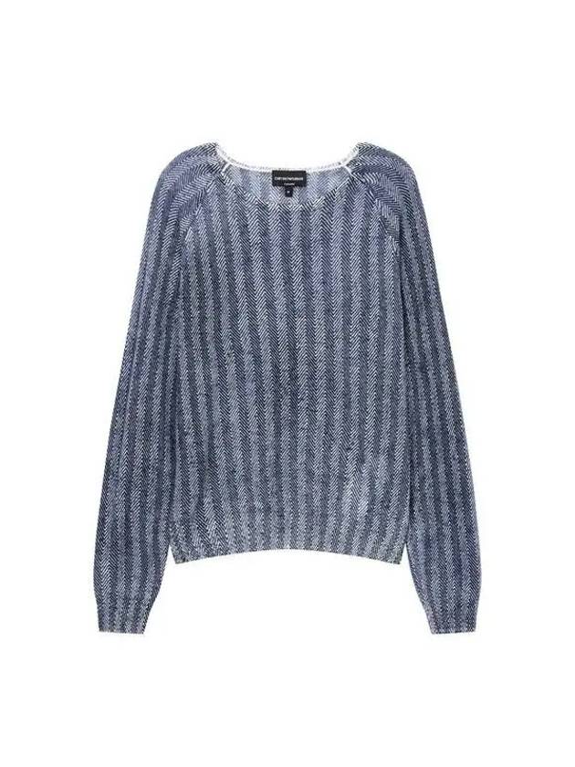 Women s Zig Zag Pattern Raglan Sweater Blue - EMPORIO ARMANI - BALAAN 1