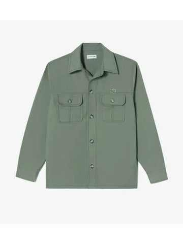 Men s Open Collar Twill Shirt Khaki - LACOSTE - BALAAN 1