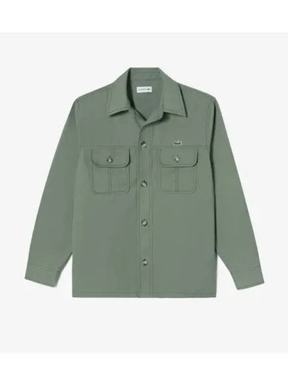 Men s Open Collar Twill Shirt Khaki - LACOSTE - BALAAN 1