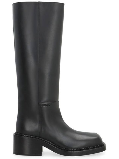 Logo leather long boots black - PRADA - BALAAN 2