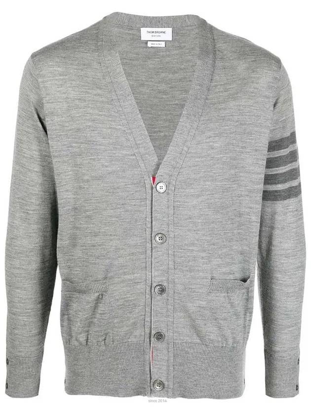 4-Bar Stripe Sustainable Merino Wool Cardigan Grey - THOM BROWNE - BALAAN 2