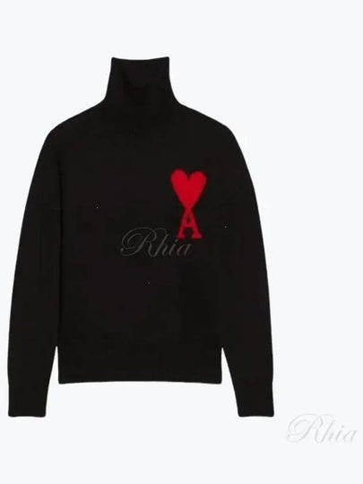 Big Heart Logo Wool Knit Turtleneck Black - AMI - BALAAN 2