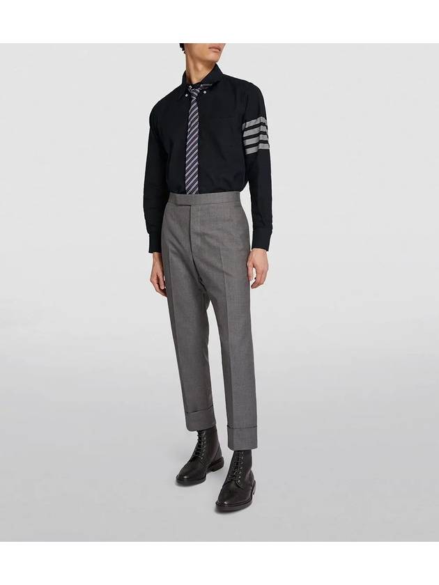 Men's Diagonal Solid Flannel Long Sleeve Shirt Navy - THOM BROWNE - BALAAN 3