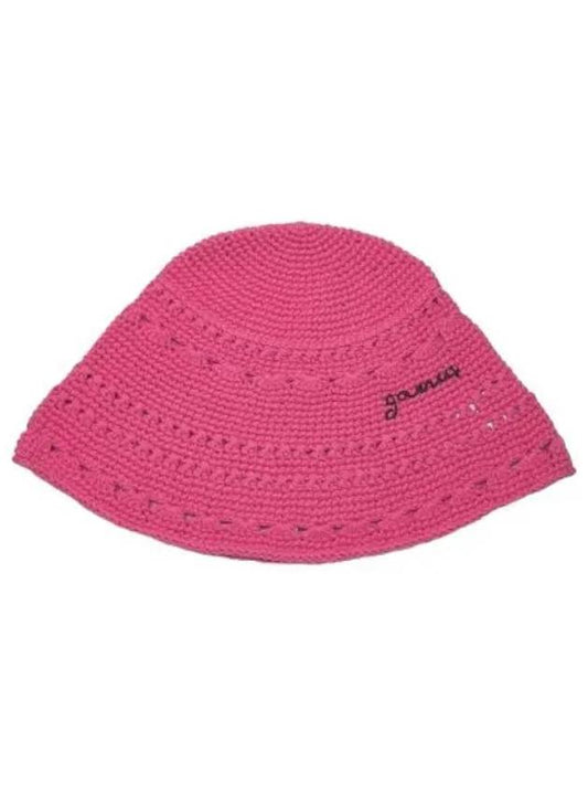 Crochet Knit Bucket Hat Pink - GANNI - BALAAN 1