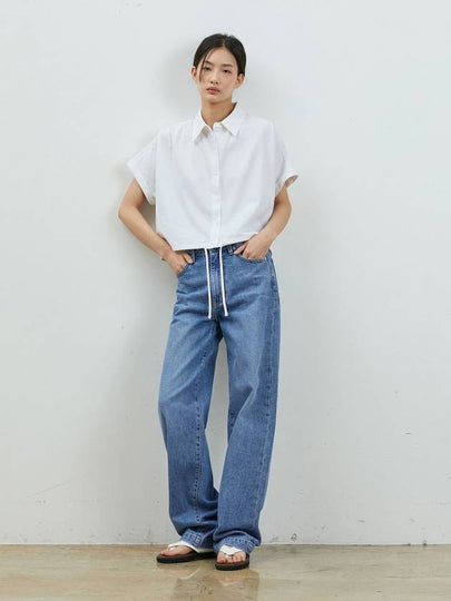 Linen shirring crop blouse ivory - RYUL+WAI: - BALAAN 2