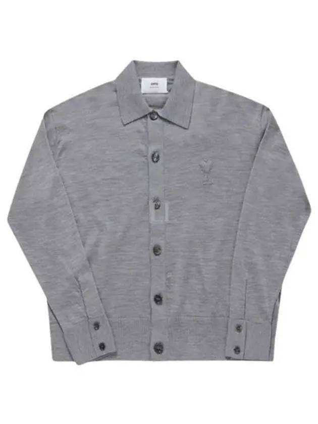 De Coeur Logo Wool Cardigan Heather Grey - AMI - BALAAN 2