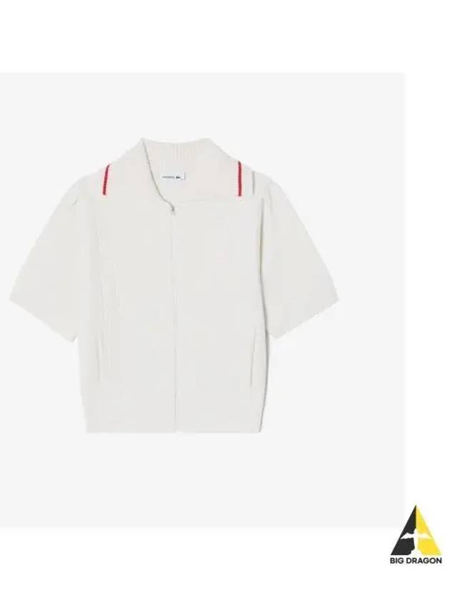 Women s short sleeved zip up cardigan OFFWHITE off white - LACOSTE - BALAAN 1