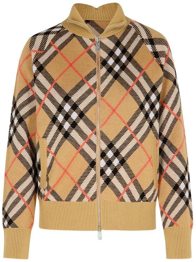 Check Wool Blend Knitted Track Jacket Sand - BURBERRY - BALAAN 2