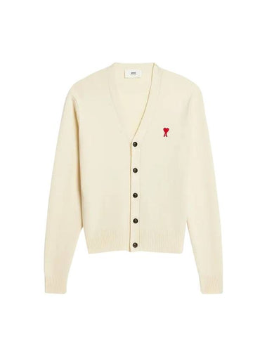 Small Heart Logo Wool Cardigan Vanilla - AMI - BALAAN 1