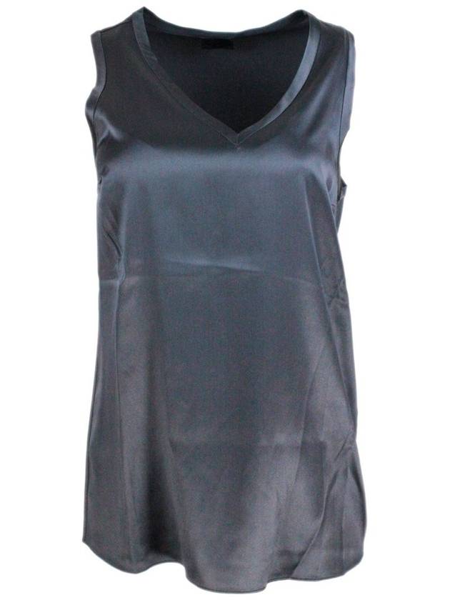 Silk Satin V-neck Sleeveless Gray - BRUNELLO CUCINELLI - BALAAN 2