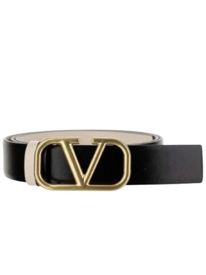 V Logo Signature Reversible Leather Belt Black - VALENTINO - BALAAN 2