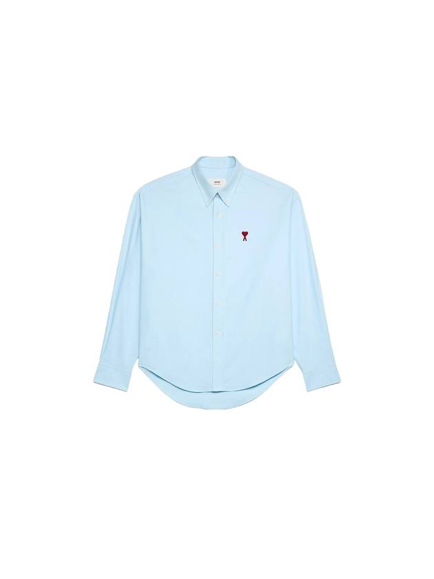 Heart Logo Boxy Fit Button Long Sleeve Shirt Sky Blue - AMI - BALAAN 1