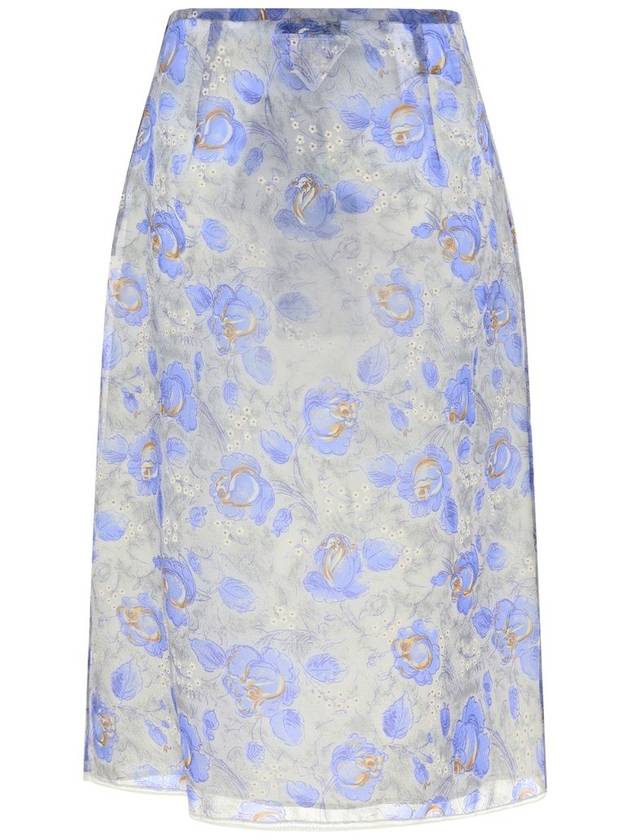 Printed nylon midi H line skirt blue - PRADA - BALAAN 3