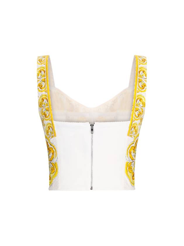 COTTON BUSTIER TOP WITH MAIOLICA PRINT - DOLCE&GABBANA - BALAAN 2