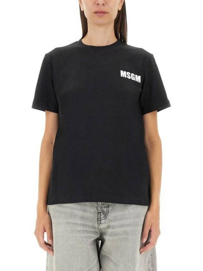 Back Logo Print Cotton Short Sleeve T-Shirt Black - MSGM - BALAAN 2