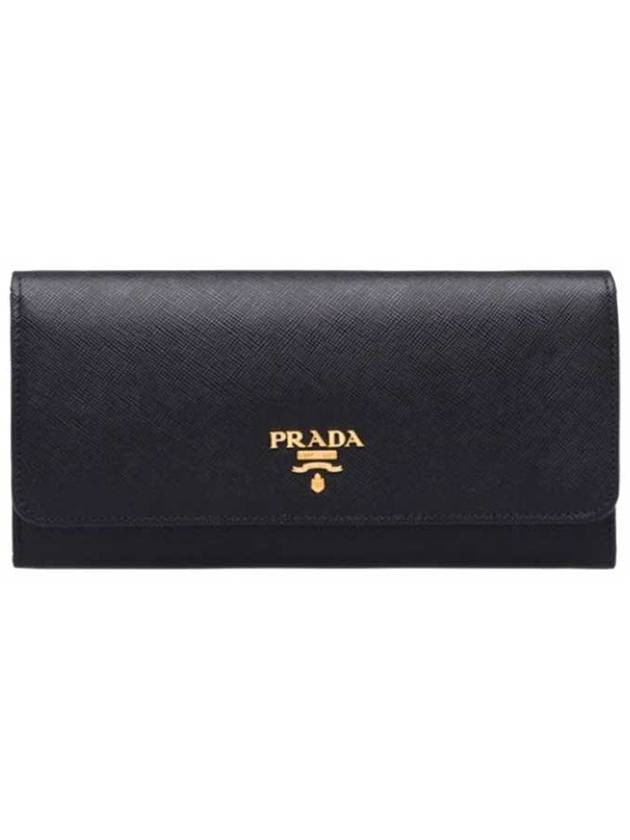 Metal Logo Saffiano Long Wallet Black - PRADA - BALAAN 2