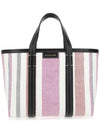 Barbes East West Raffia Striped Shopper Tote Bag Pink - BALENCIAGA - BALAAN 1