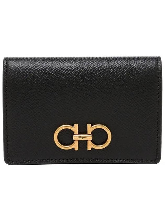 Gancini Leather Card Wallet Black - SALVATORE FERRAGAMO - BALAAN 2