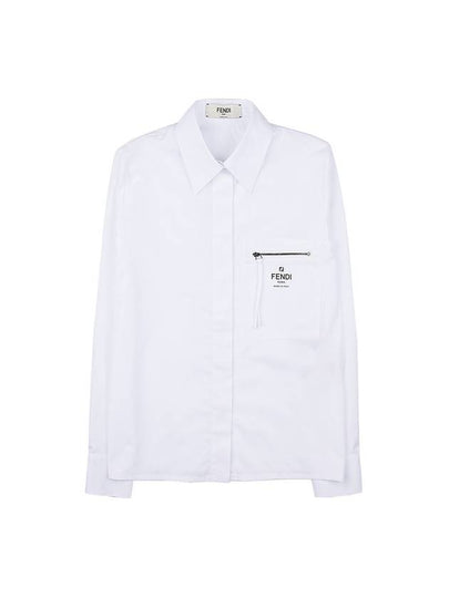 Chest Logo Zipper Cotton Long Sleeve Shirt White - FENDI - BALAAN 2