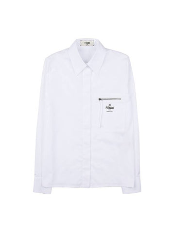 Chest Logo Zipper Cotton Long Sleeve Shirt White - FENDI - BALAAN 1