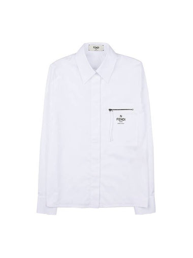 Chest Logo Zipper Cotton Long Sleeve Shirt White - FENDI - BALAAN 1