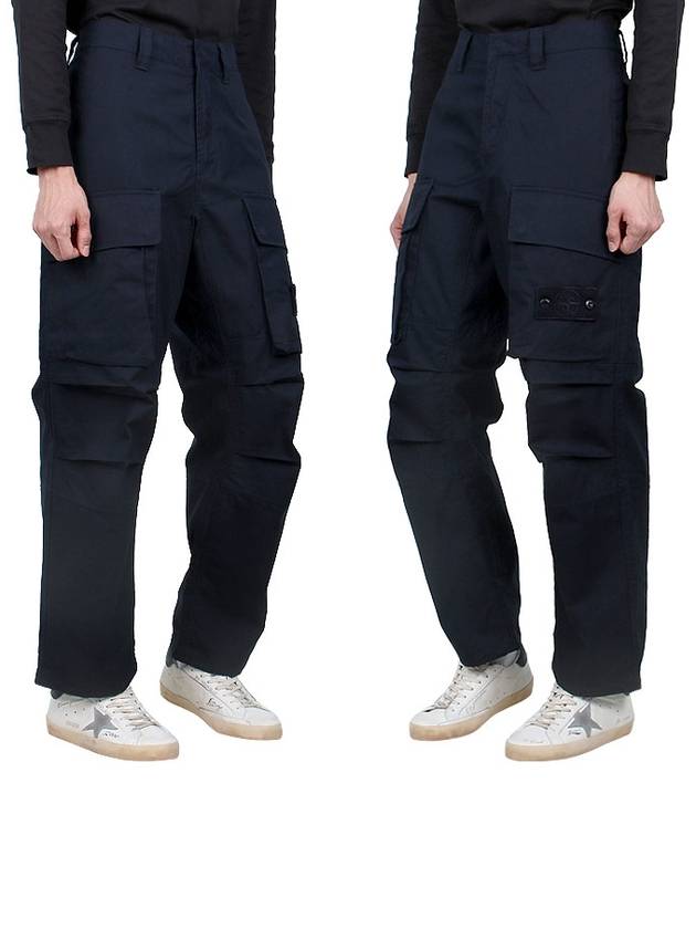 Loose Fit Cargo Cotton Canvas Straight Pants Navy - STONE ISLAND - BALAAN 4