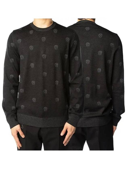 Men's Skull Jacquard Pattern Knit Top Black - ALEXANDER MCQUEEN - BALAAN.