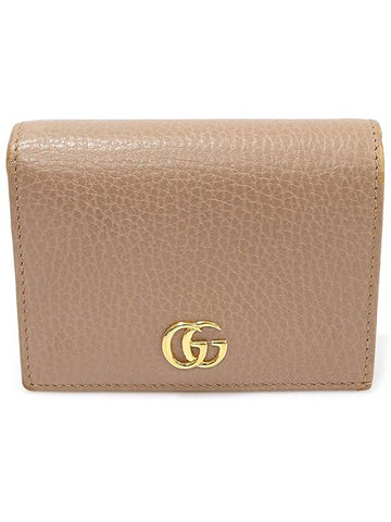 456126 Beige texture leather gold plated GG Marmont card case half wallet - GUCCI - BALAAN 1