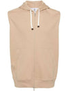 Cotton Sleeveless Hoodie Zip-Up Beige - BRUNELLO CUCINELLI - BALAAN 1