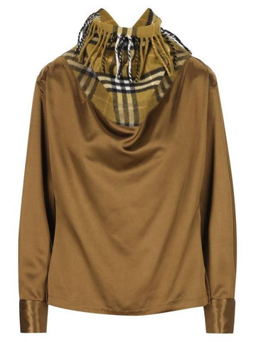 Check Scarf Long Sleeve T Shirt Brown - BURBERRY - BALAAN 1