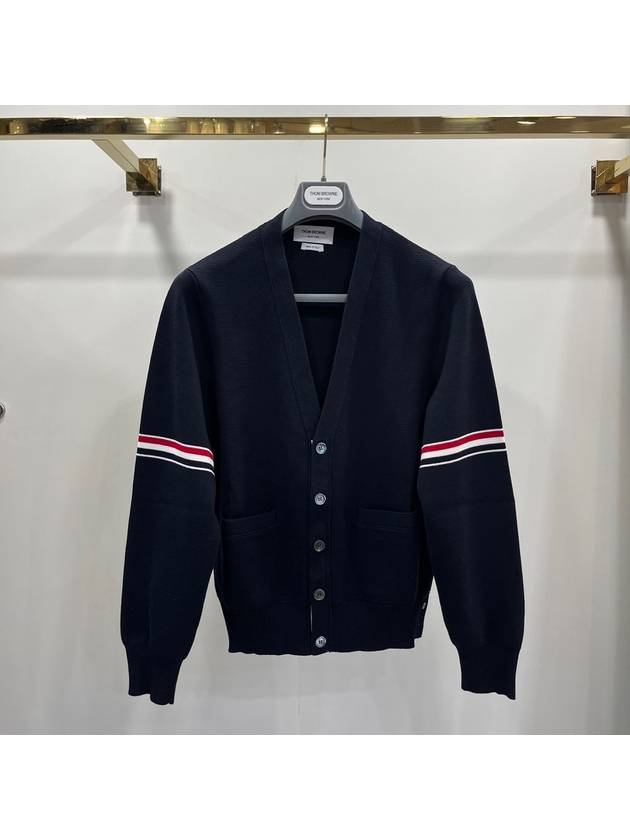 Milano Stitch Sprite Armband Cotton V-neck Cardigan Navy - THOM BROWNE - BALAAN 2