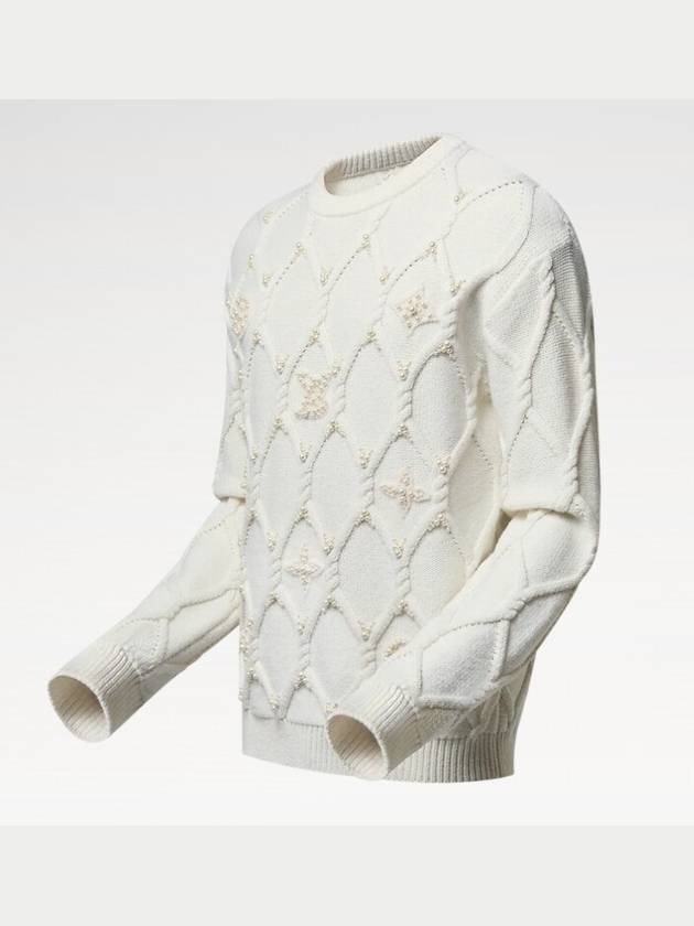 1AGJUX Embellished Cable Knit Wool Blend Pullover - LOUIS VUITTON - BALAAN 2