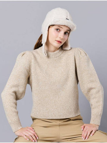 Lambs Wool Blend Tweed Puff Sleeve Beige Crop Knit DO6222KN02 - DOYOUKNOWMC GOLF WEAR - BALAAN 1