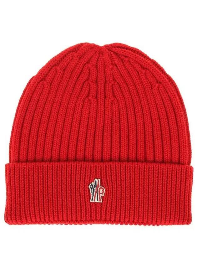 Logo Patch Beanie Red - MONCLER - BALAAN.