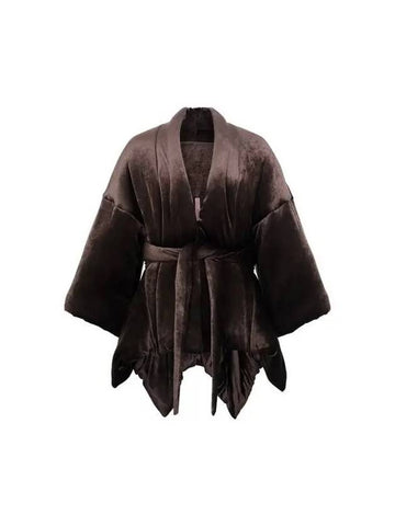 WOMEN Handkerchief Hem Velor Jacket Dark Brown 271759 - RICK OWENS - BALAAN 1