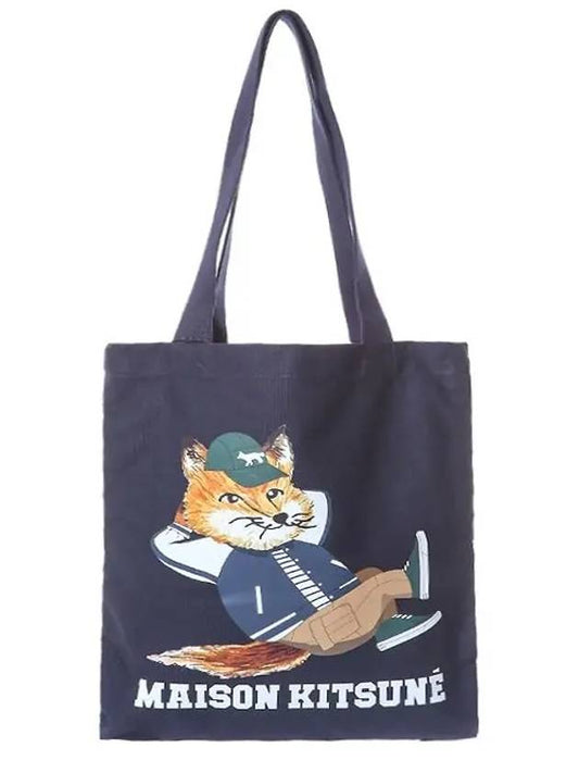 Dressed Fox Vertical Cotton Canvas Tote Bag Navy - MAISON KITSUNE - BALAAN 2